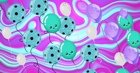 Image of balloons icons on colourful liquid background