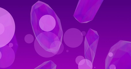 Image of shapes and spots moving over purple background