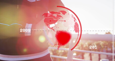 Image of data processing over african american man using smartwatch