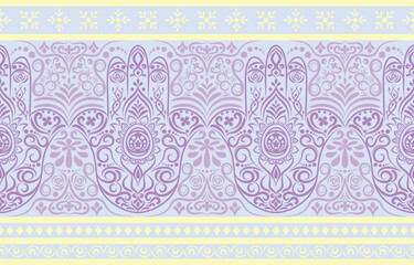 Ethnic Pattern. Ethnic India seamless pattern design oriental style. Hamsa hand India Motif.