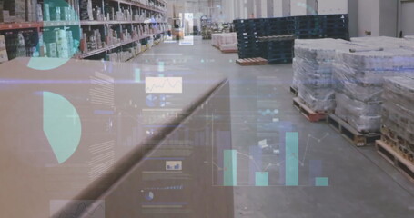 Image of data processing over empty warehouse