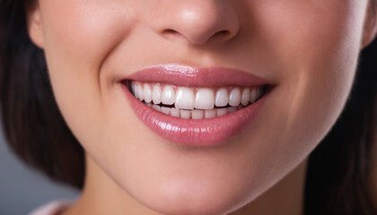 close up of white teeth from smiling woman