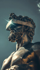Majestic Bronze sculpture of an athlete wearing a virtual reality helmet, contemporary art.