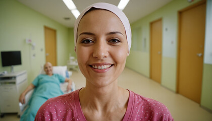 American girl patient with cancer stage 4, bald
