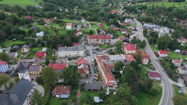 Beautiful Landscape Downtown Bircza Aerial View Poland