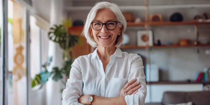 Happy cheerful 55 year old professional mid aged business woman corporate leader