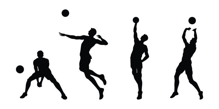 Volleyball player. Silhouettes of people playing volleyball on a white background. Graphic images for designers and for decorating their work. Vector illustration.