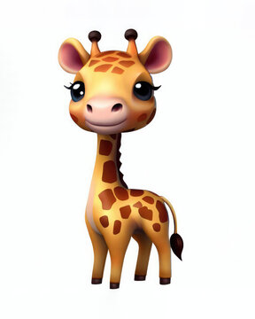Cute standing 3D cartoon giraffe