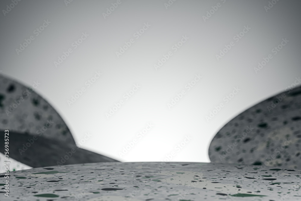 Poster a grey and white background with large rocks stage, mockup. 3d rendering