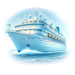Cruise Liner Vacation Ship Illustration on the Blue Ocean
