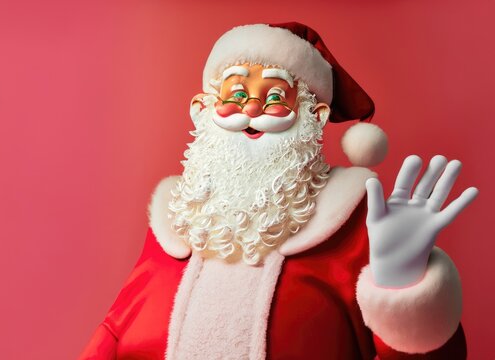 Santa Clause is welcoming Christmas on red background