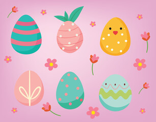 Easter Egg Delight: A vibrant illustration capturing the joy of Easter with colorful eggs, cheerful flowers, and a hint of springtime freshness