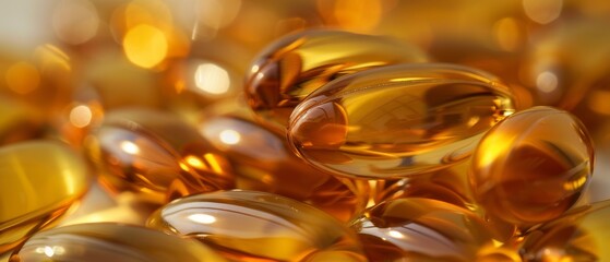 A close up of a cod liver fish oil capsule rich in omega 3 fatty acids EPA DHA vitamin A and vitamin D