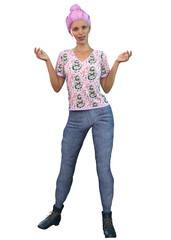 3D Rendered woman in pink floral shirt