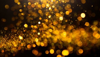Golden Glitter: Blurry Bokeh Particles with Light Leaks on Black"