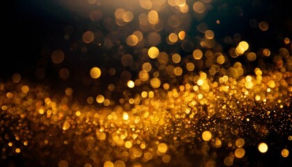 Golden Glitter: Blurry Bokeh Particles with Light Leaks on Black"
