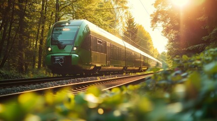 Green train. Ecological mode of transport - obrazy, fototapety, plakaty