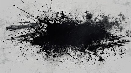 Black and white image of splatter of paint on white background