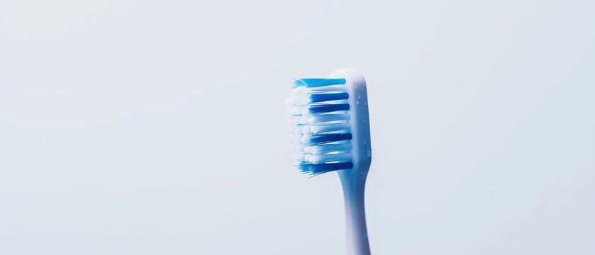 Blue and white toothbrush with white background