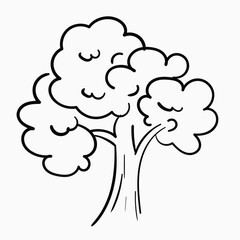 Tree vector illustration in black and white sketch hand drawn style