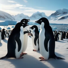 Obraz premium Adelie penguins chatting in Antarctica.