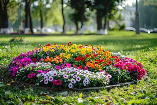 City park flowerbed with selective focus in travel photo