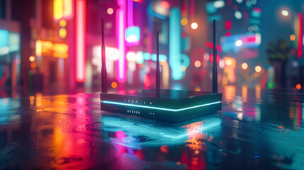 A generic hight speed modern wireless router. High speed internet communications concept.