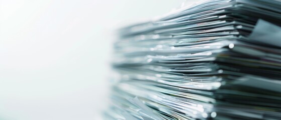 Close up shot of stacked files on white background