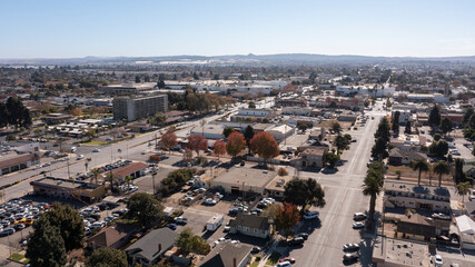 Santa Maria, California, USA - December 04, 2020: Afternoon sun shines on the urban core of...