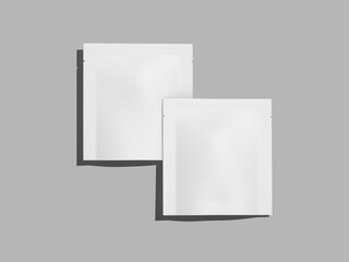 Flat Lay White Blank Paper Sachet Mockup 3D Render Packaging