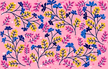 Spring botanical blooming hand drawn flowers illustration design for fashion, fabric, textile, wallpaper, banner, cover, print, poster, web , wrapping and greeting and invitation card