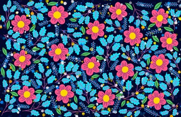 Spring botanical blooming hand drawn flowers illustration design for fashion, fabric, textile, wallpaper, banner, cover, print, poster, web , wrapping and greeting and invitation card