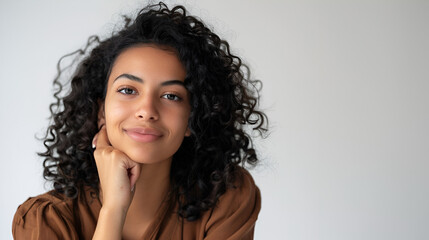 Close-Up Studio Shot of Beautiful Young Mixed Race Woman with Natural Makeup, Fashion Portrait for Beauty and Lifestyle Concepts, Generative AI

