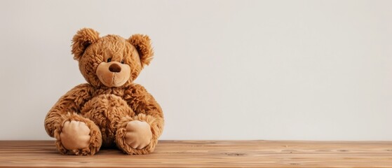 Cuddly bear on table white background