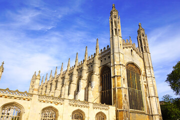 The famous King's College Chapel at Cambridge, Cambridgeshire against blue sky