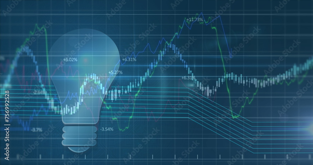Poster image of lightbulb icon with graph rolling over a grid