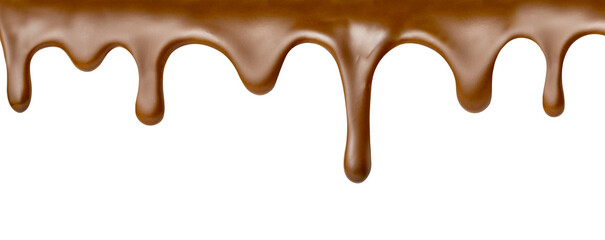 Pouring milk Chocolate drips frozen on cake isolated on white background - obrazy, fototapety, plakaty