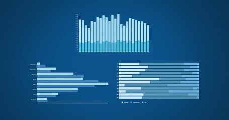 Obraz premium Image of diverse graphs on blue background