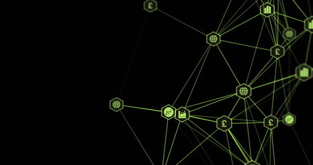 A network of digital connections on a dark background