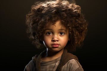 Cro-Magnon toddler with light brown skin, curly hair