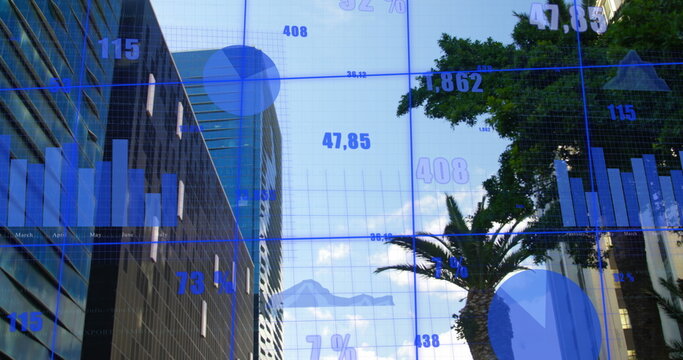 Image of data processing over cityscape