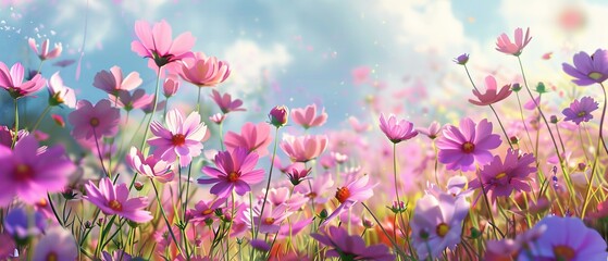 Field of cosmos blooms