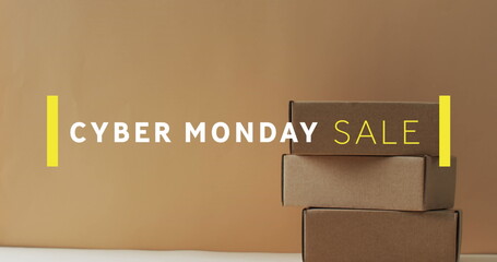 Image of cyber monday sale text over gift boxes