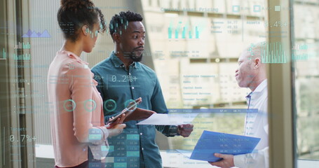 Image of data processing over diverse business people in office