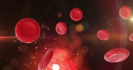 Foto auf Acrylglas Image of micro of red blood cells on and spots on black background © vectorfusionart