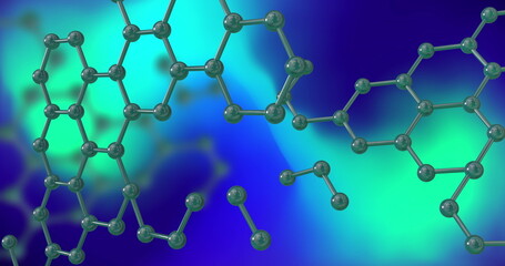 Image of 3d micro of molecules on blue and green background