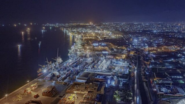 Night hyperlapse over the Port of Luanda