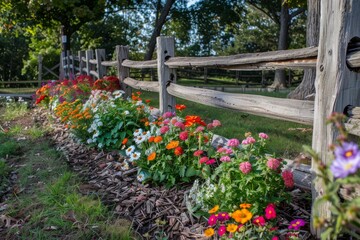 Flower garden by fence