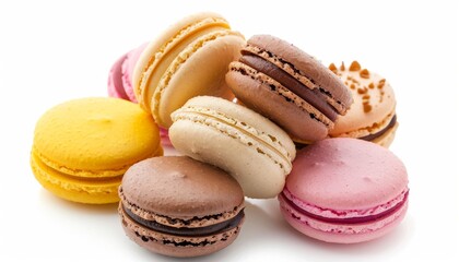Obraz premium French cakes in various colors isolated on white background with clipping path