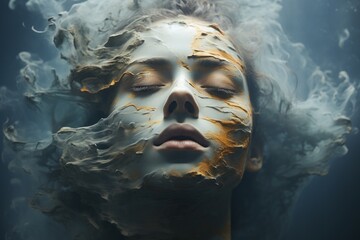 煙と目を閉じる女性,Generative AI AI画像 - 756994901